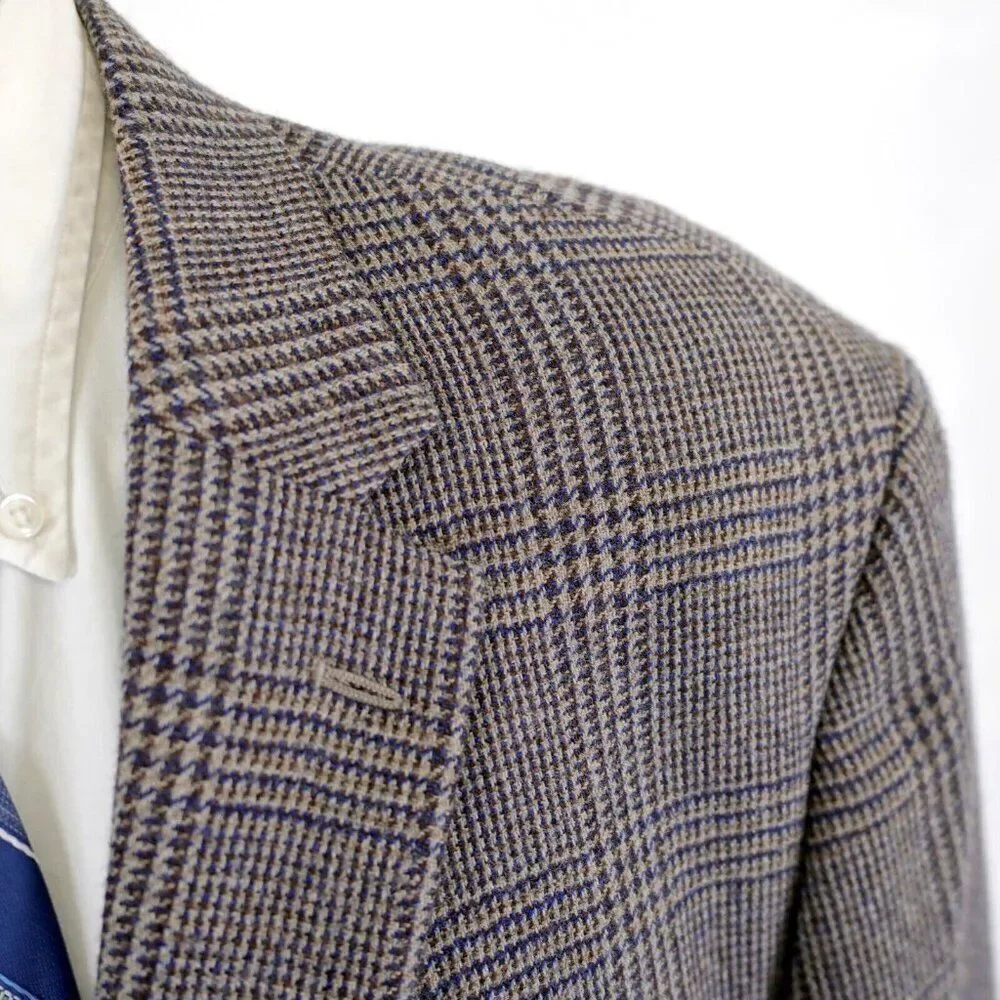Jos A Bank 1905 Soft Tweed Wool Glen‎ Plaid 44R / Slim 46R Gray Tan Brown Blue